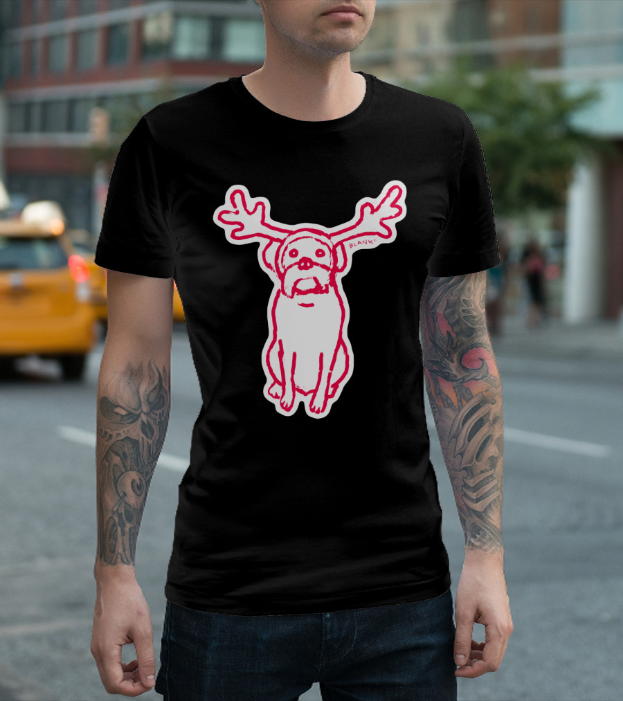 Scamp The Reindeer Dog With Antlers And 'Blank' Text T-Shirt