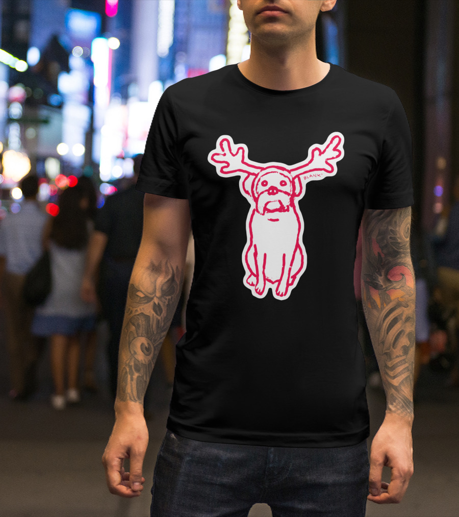 Scamp The Reindeer Dog With Antlers And 'Blank' Text T-Shirt