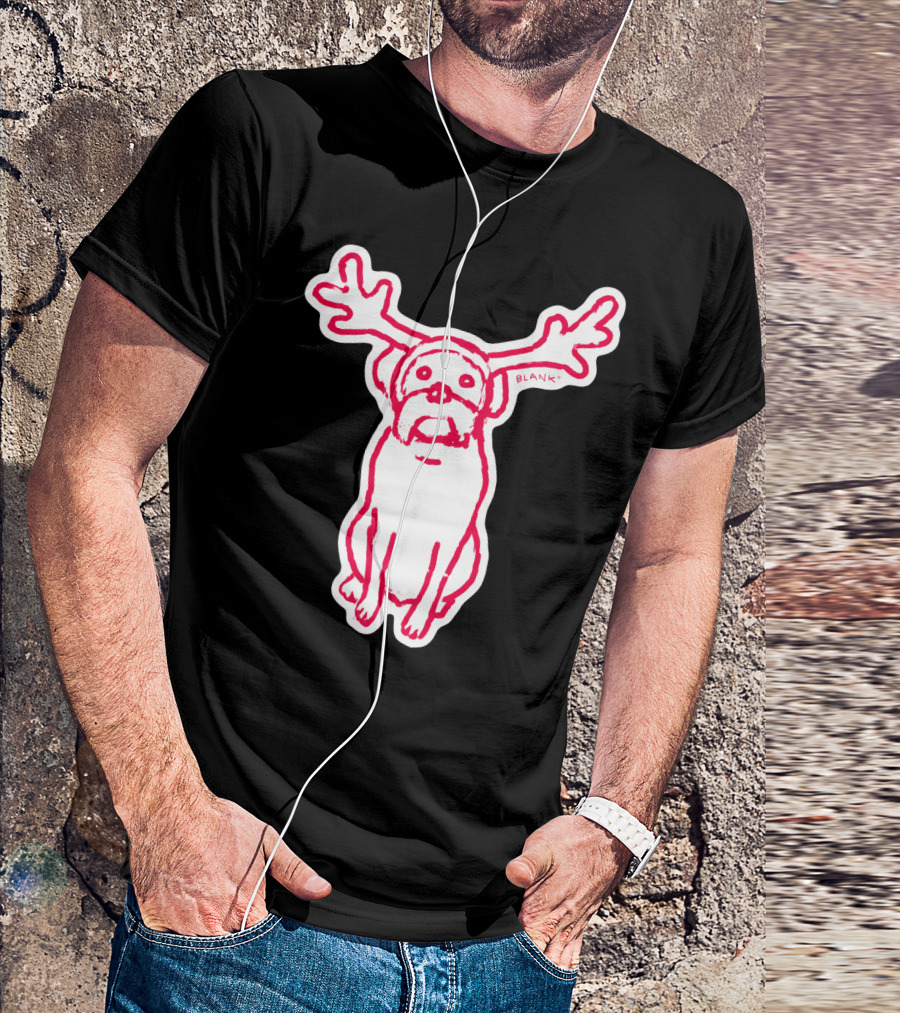 Scamp The Reindeer Dog With Antlers And 'Blank' Text T-Shirt