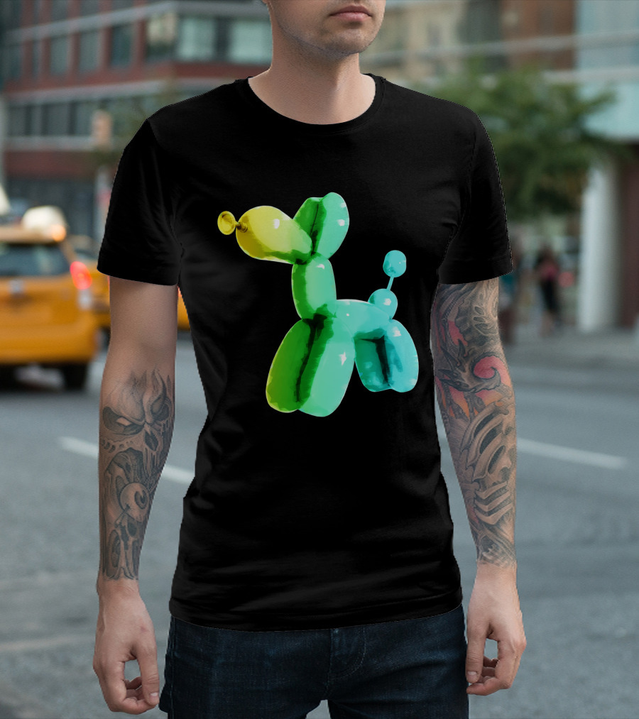 Balloon Dog Puppy in Gradient Green to Yellow Shades T-Shirt