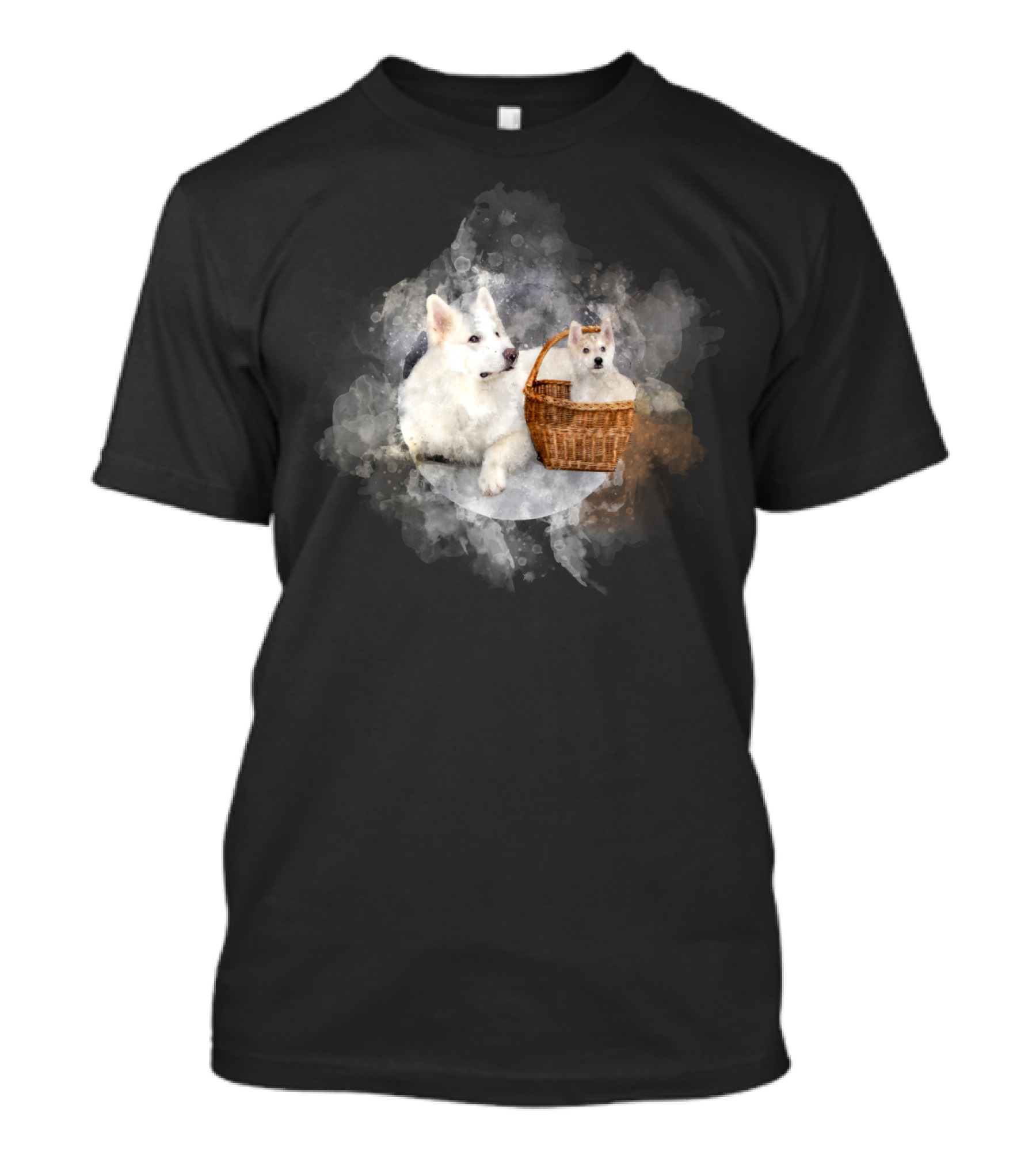 Dog Cute Watercolor White Dogs And Basket T-Shirt