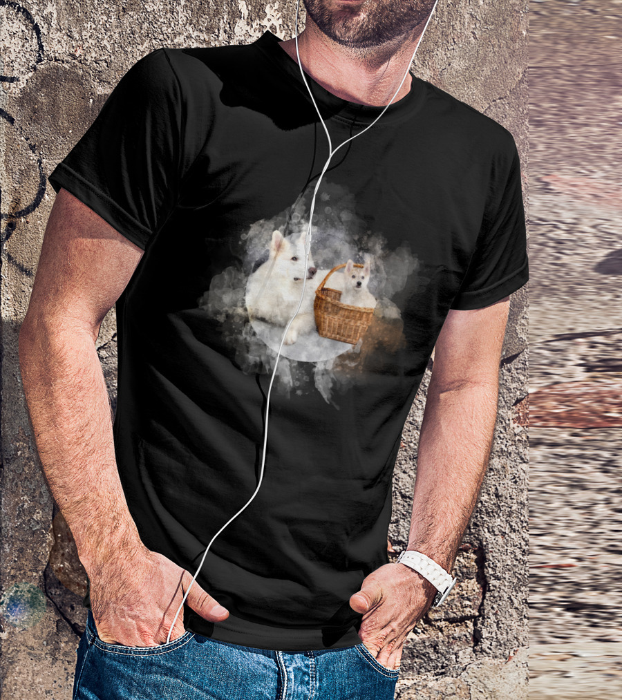 Dog Cute Watercolor White Dogs And Basket T-Shirt