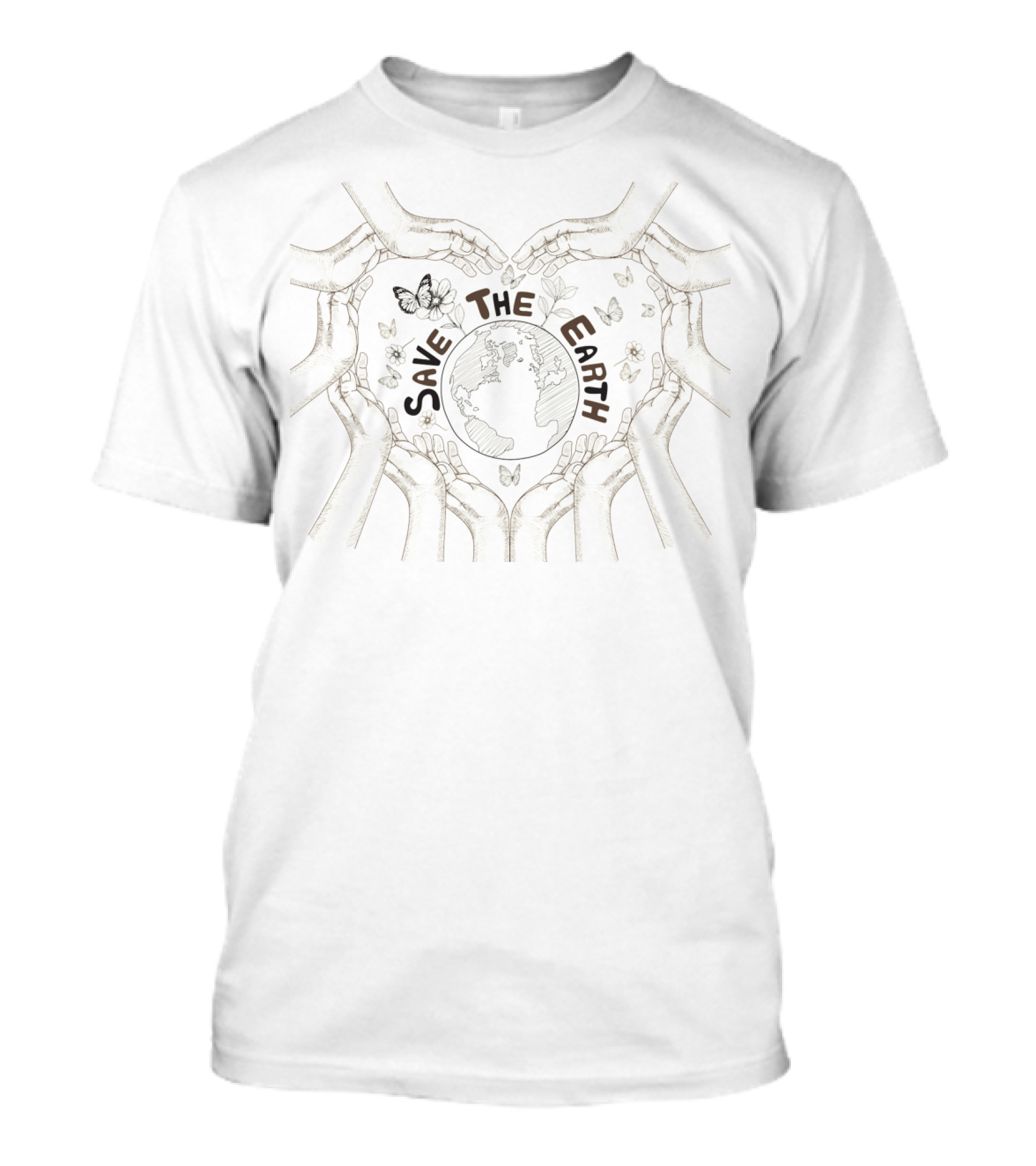 Save The Earth Hands Forming Heart With Globe And Butterflies T-Shirt