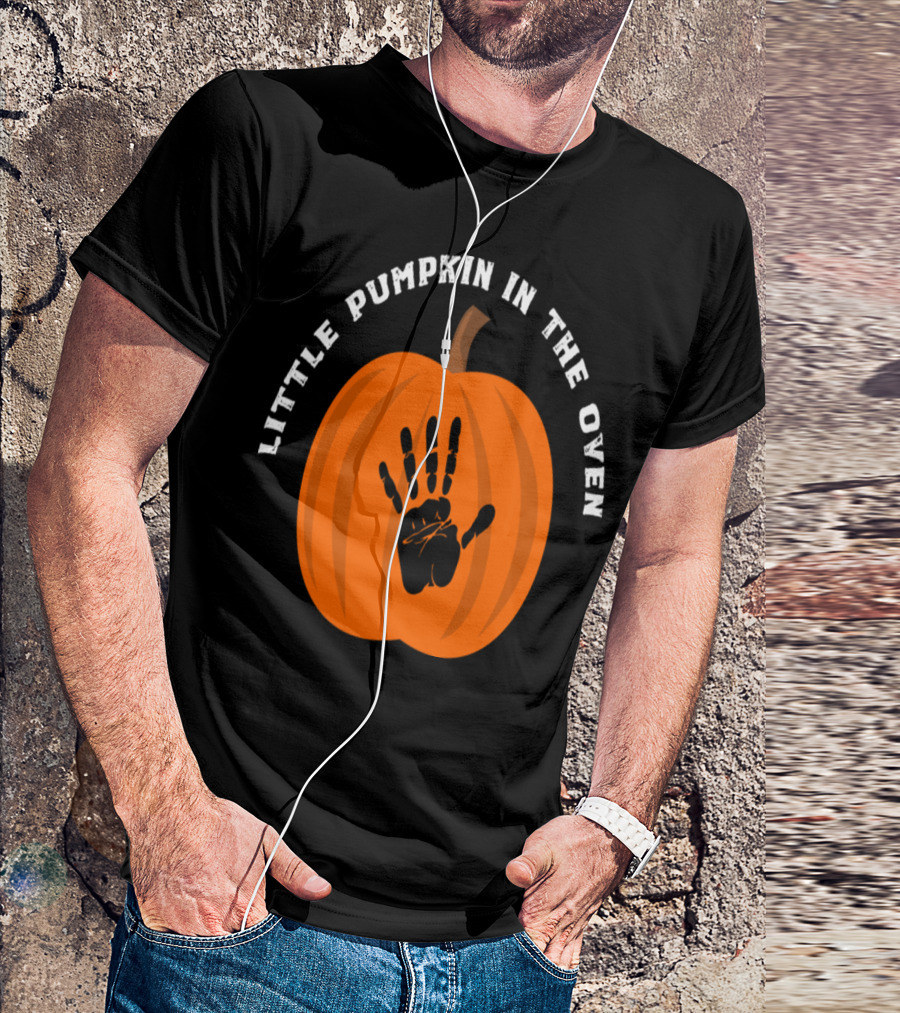 Little Pumpkin In The Oven Halloween New Baby Handprint T-Shirt