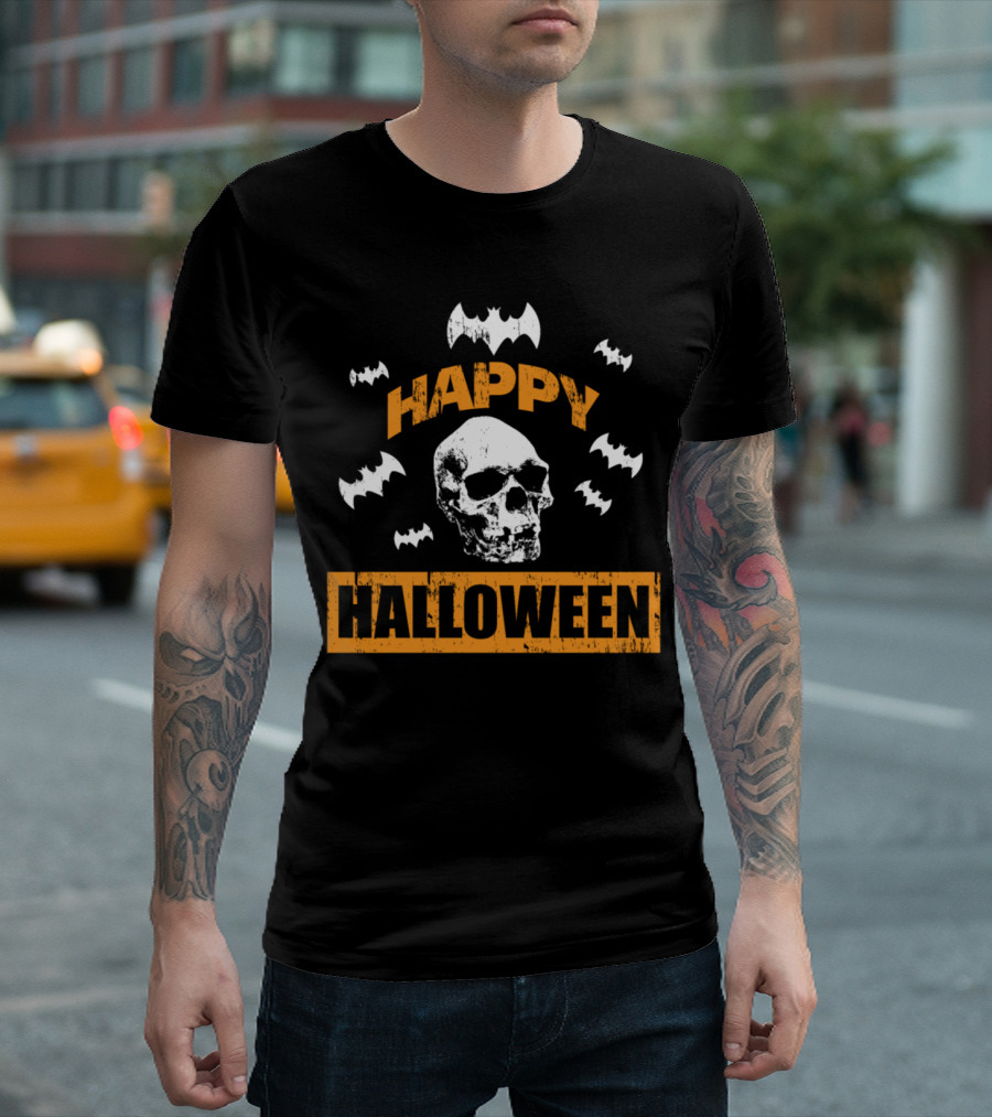 Happy Halloween Skull Bat Pumpkin T-Shirt