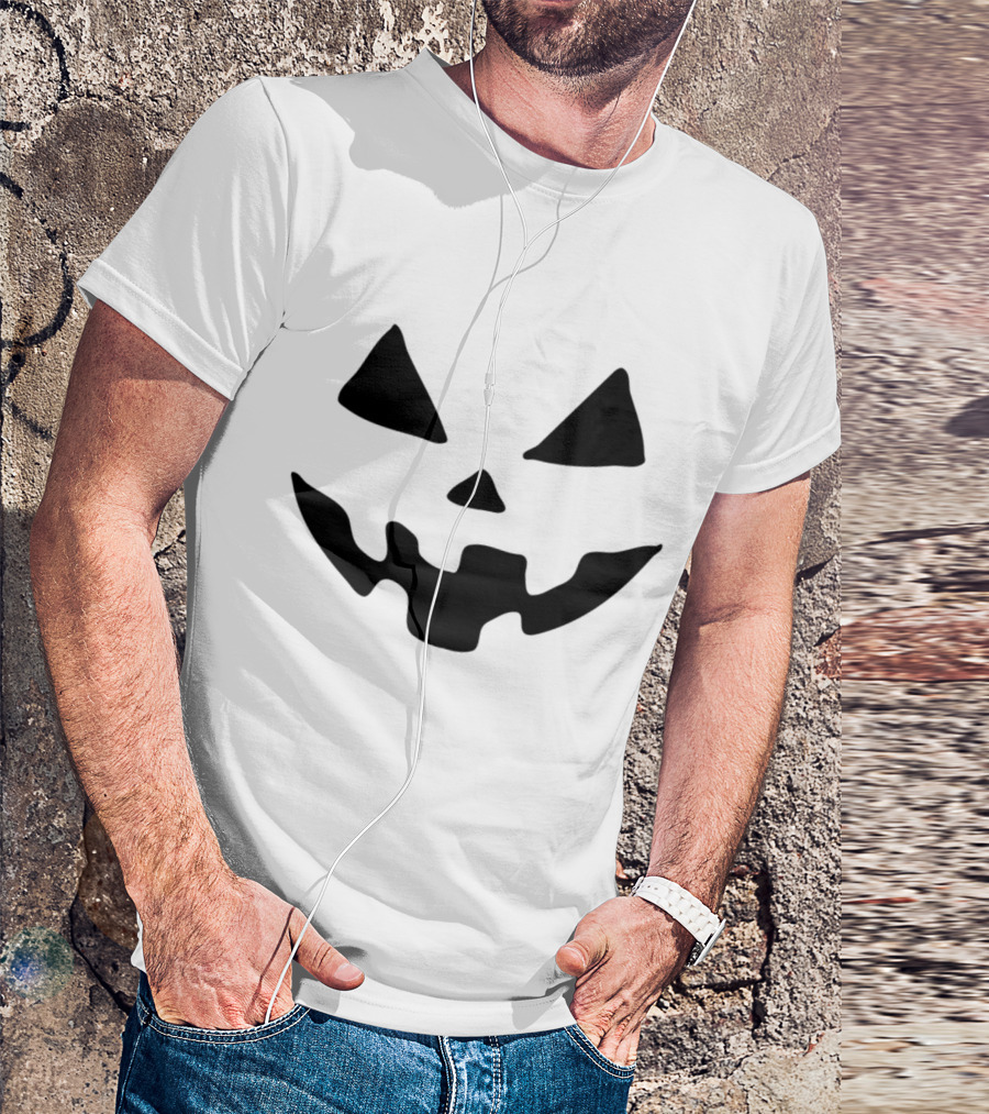 Jack O Lantern Pumpkin Face Black Background Orange Costume T-Shirt
