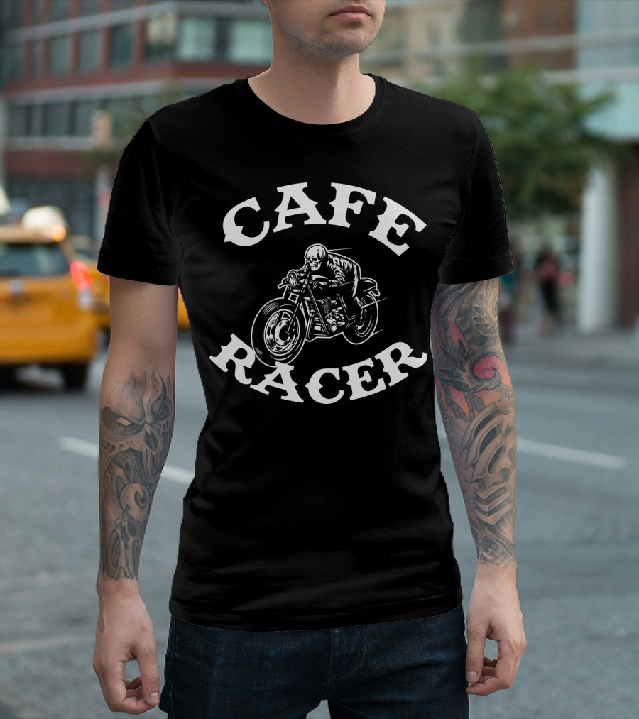 Cafe Racer Motorcycle Biker Skull Rider T-Shirt