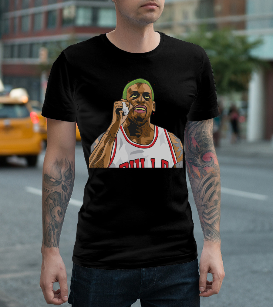 Mitchell And Ness Dennis Rodman Bulls Iconic Green Hair Basketball Legend T-Shirt