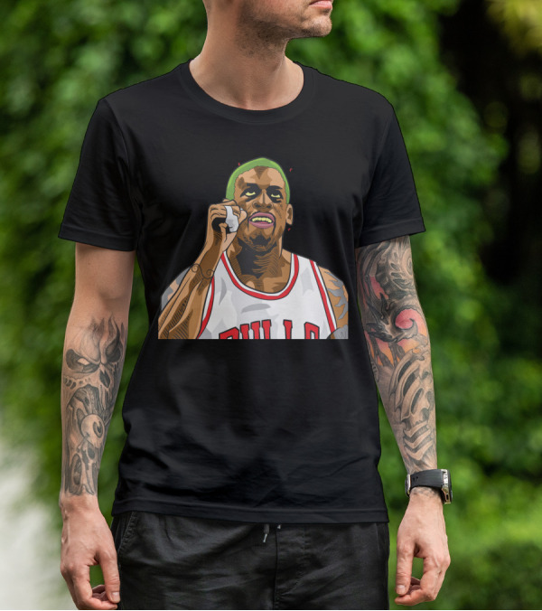 Mitchell And Ness Dennis Rodman Bulls Iconic Green Hair Basketball Legend T-Shirt