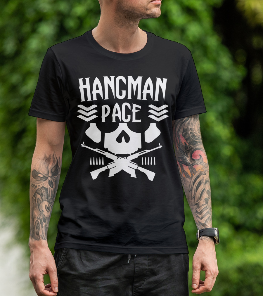HANGMAN PAGE Skull Crossed Guns Chevrons T-Shirt