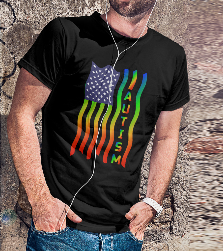 American Flag Autism Awareness Teacher T-Shirt