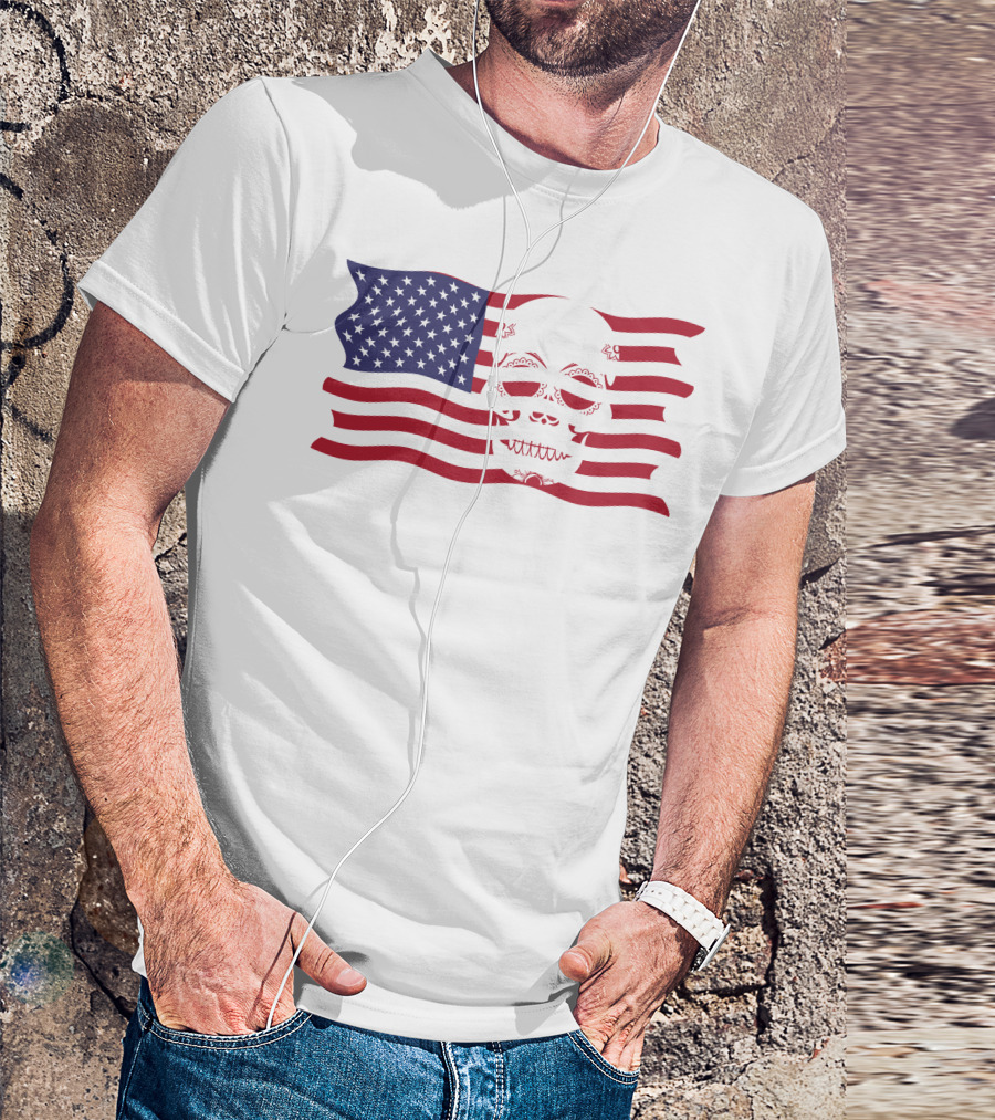 Hold The Line Thin Blue Line Skull USA Flag T-Shirt