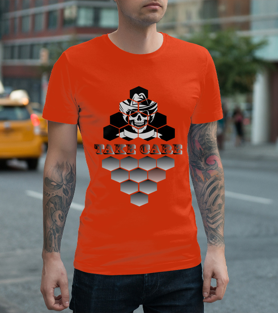 Take Care Hexagonal Cowboy Skull T-Shirt