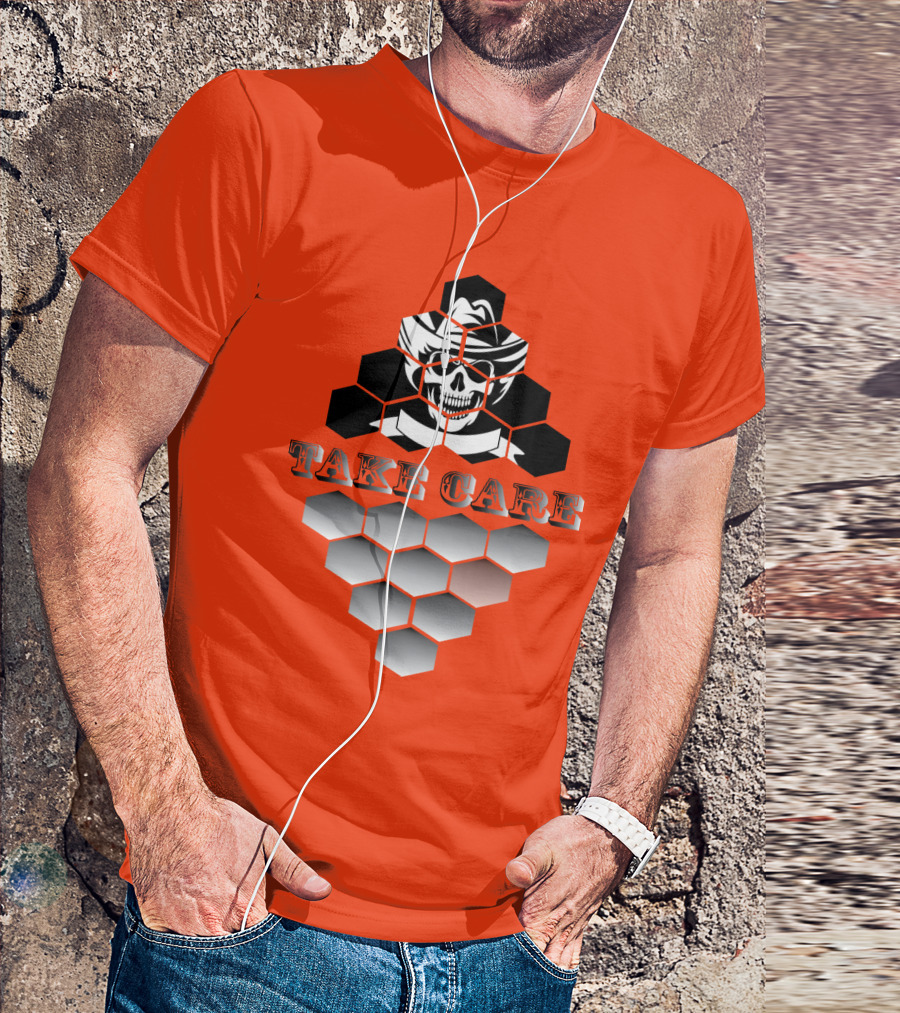 Take Care Hexagonal Cowboy Skull T-Shirt