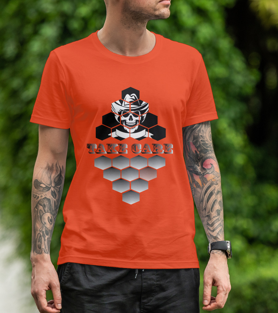 Take Care Hexagonal Cowboy Skull T-Shirt
