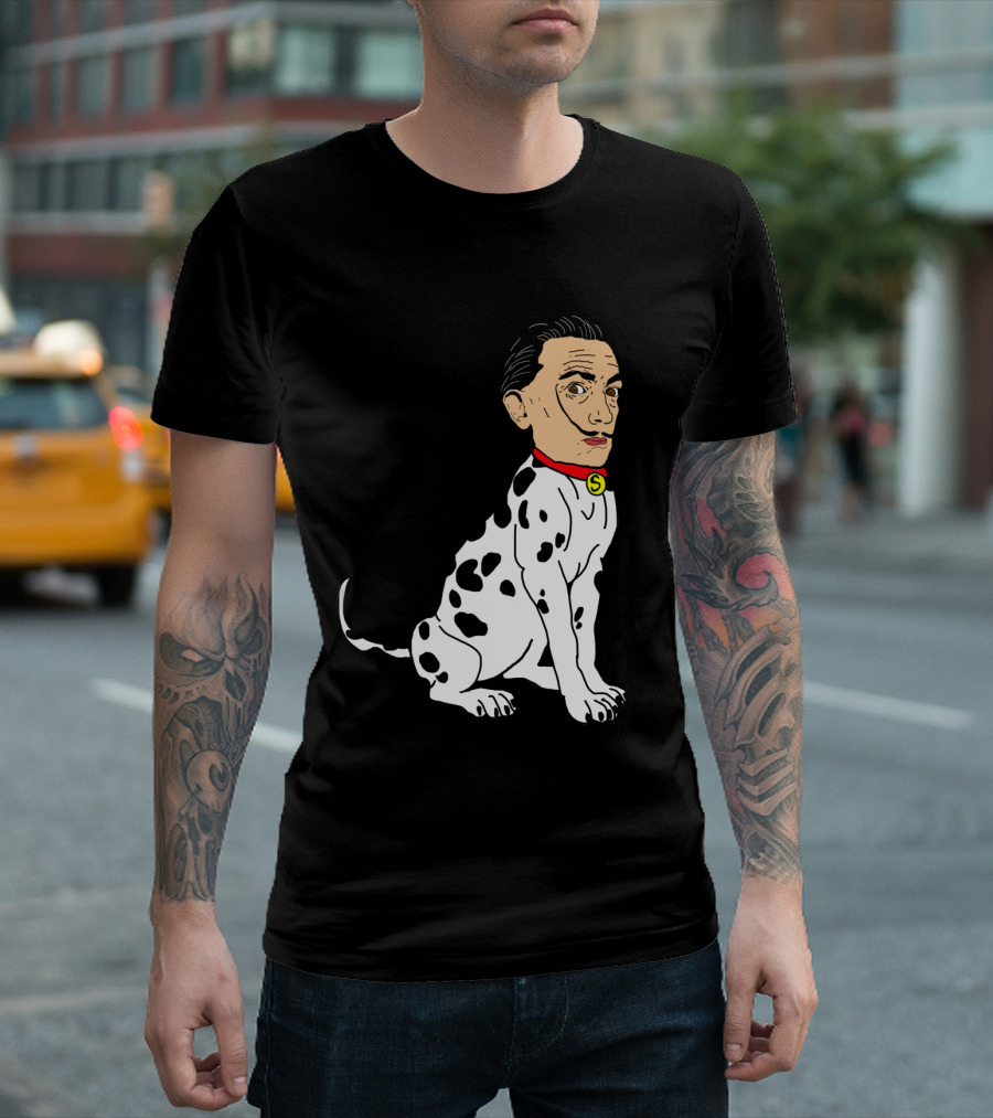 Salvador Dalmatian Surreal Dalí Dog Portrait with Red Collar and S Letter T-Shirt