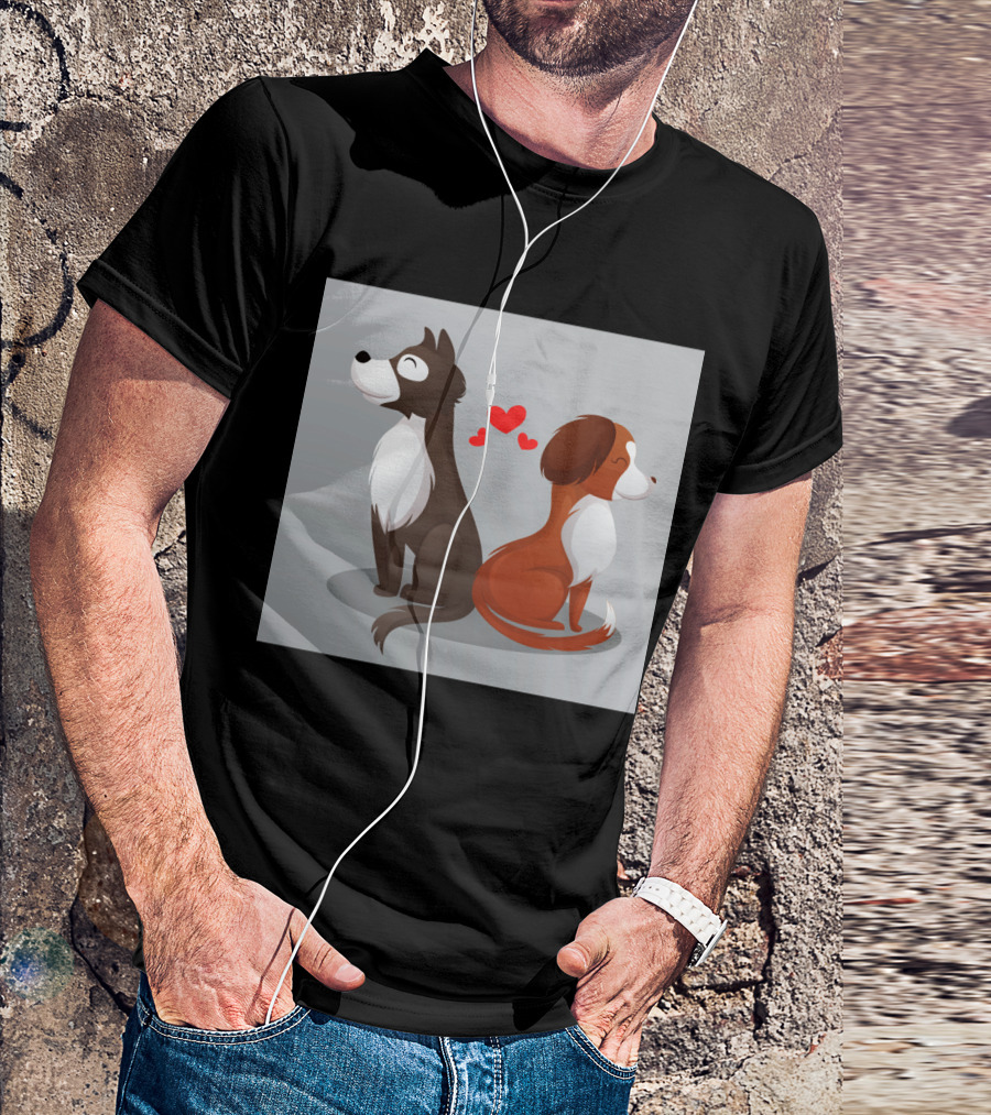Cartoon Dogs With Hearts In Love Scene T-Shirt