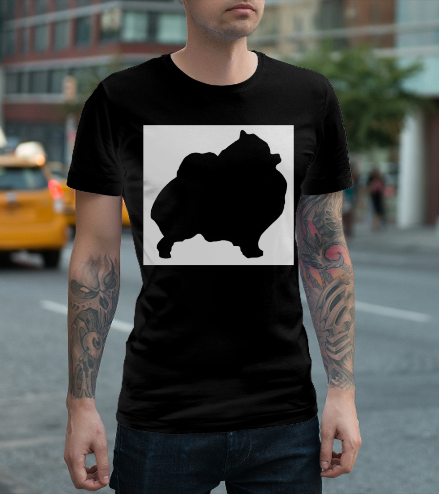 Silhouette Of Pomeranian Dog On Black And White Background T-Shirt