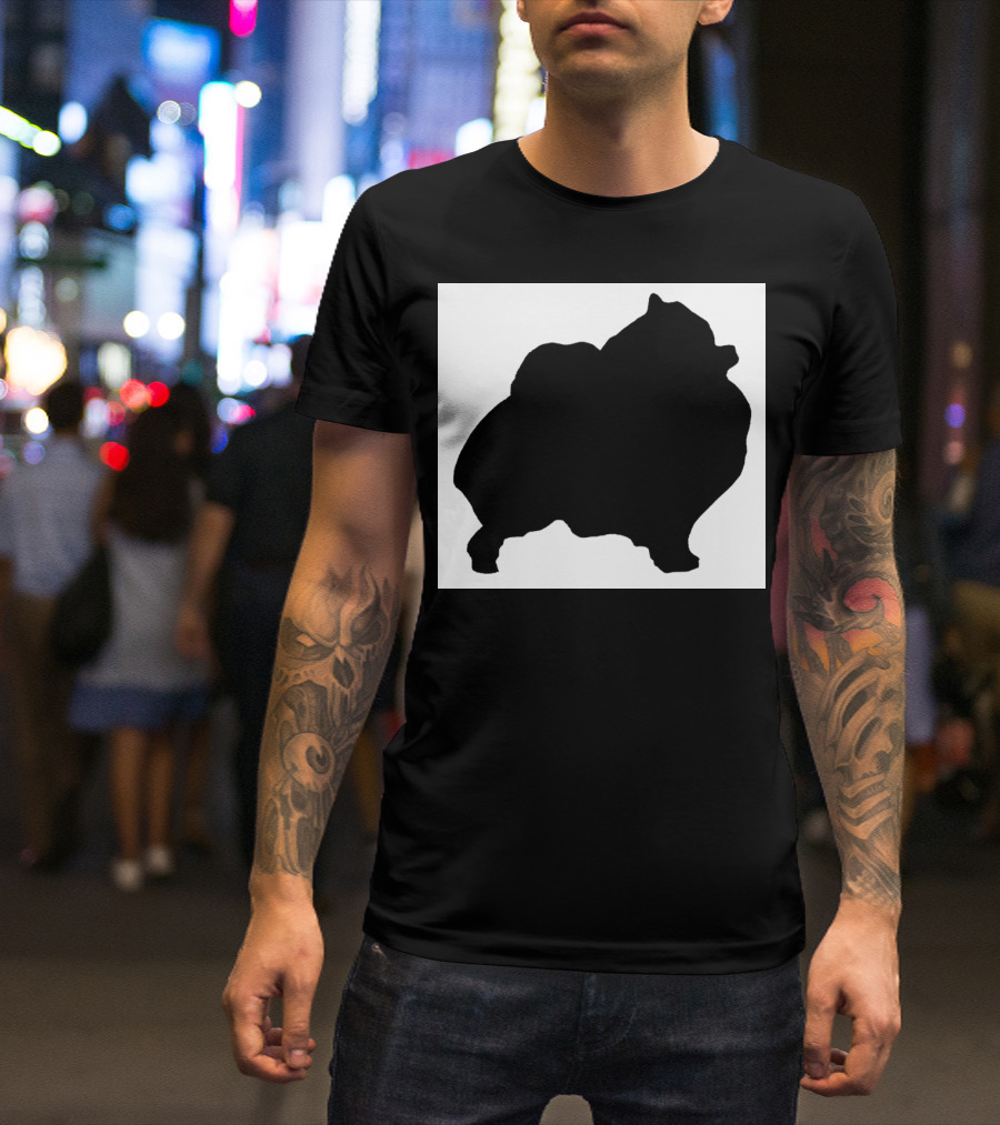 Silhouette Of Pomeranian Dog On Black And White Background T-Shirt