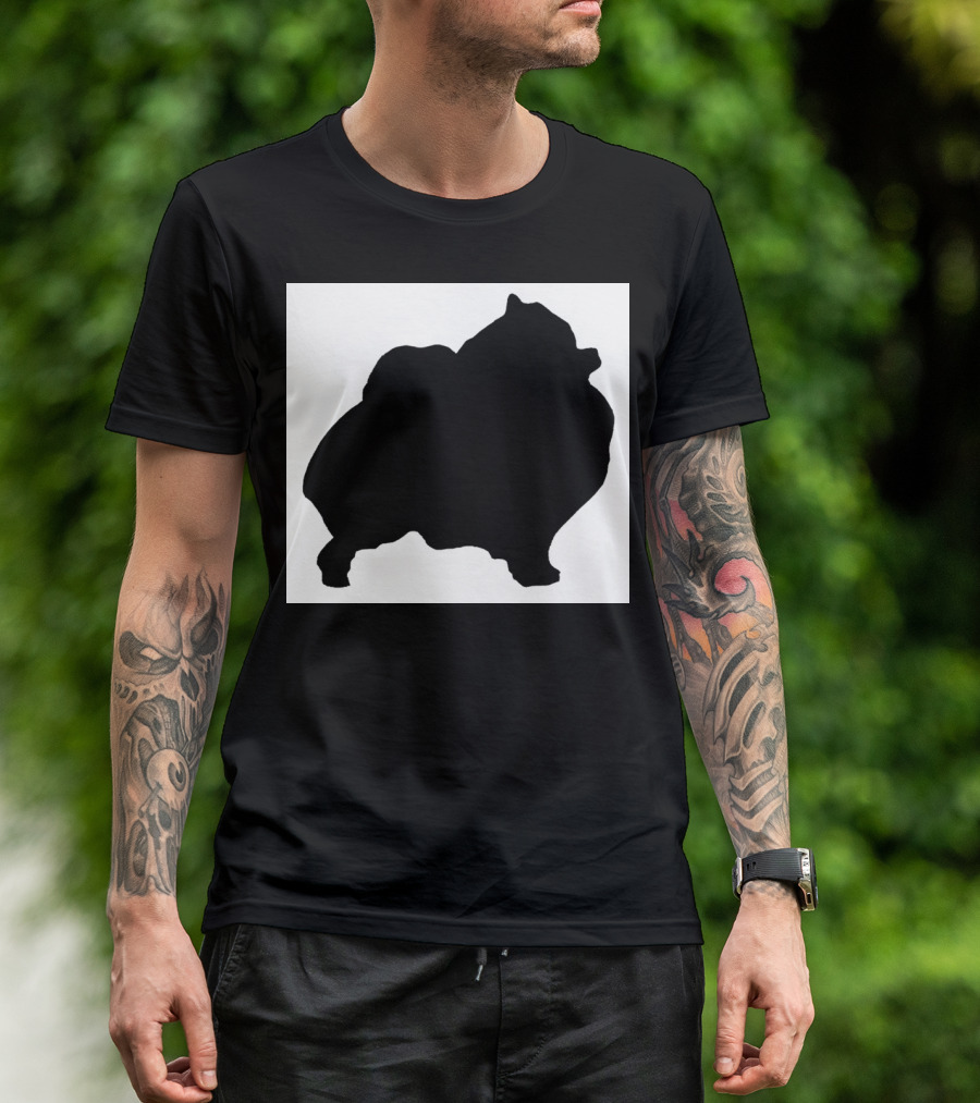 Silhouette Of Pomeranian Dog On Black And White Background T-Shirt