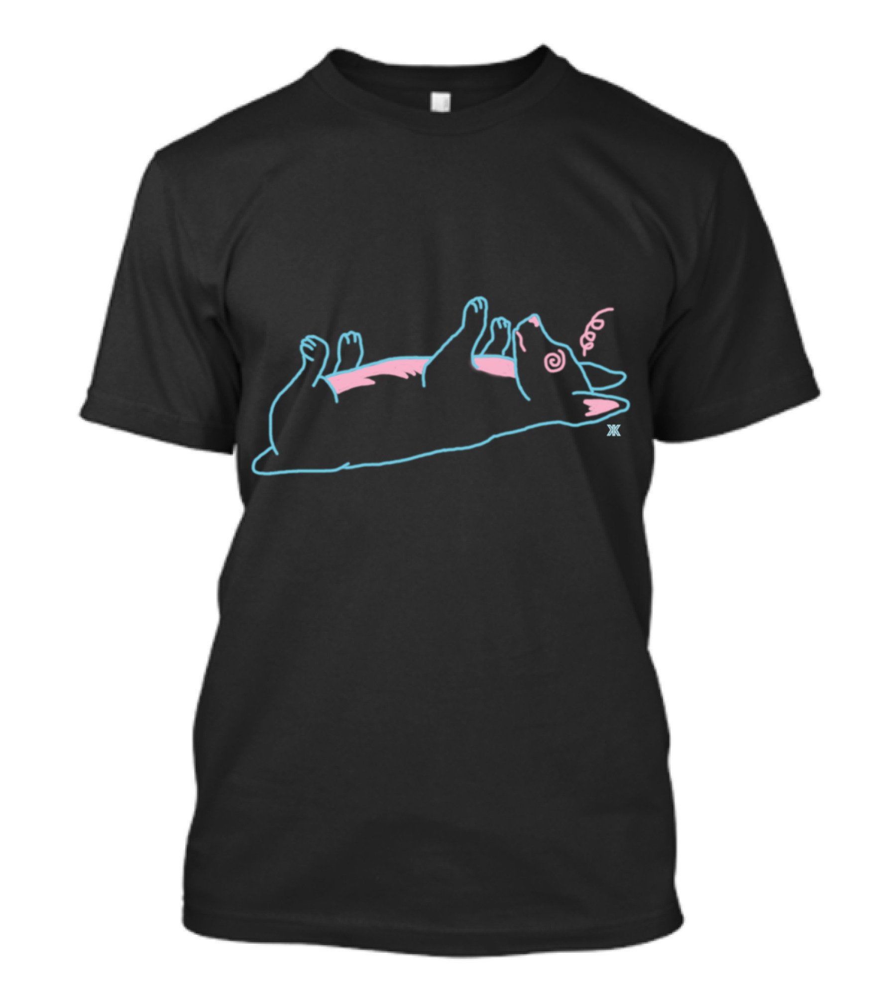 Dizzy Doggo Neon Outline With Swirly Eyes And Playful Tail T-Shirt
