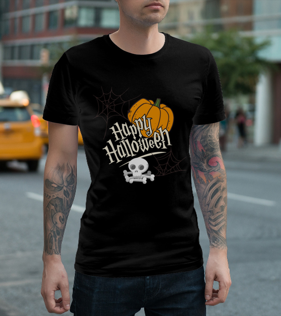 Happy Halloween Pumpkin Skeleton Spider Web Scary T-Shirt