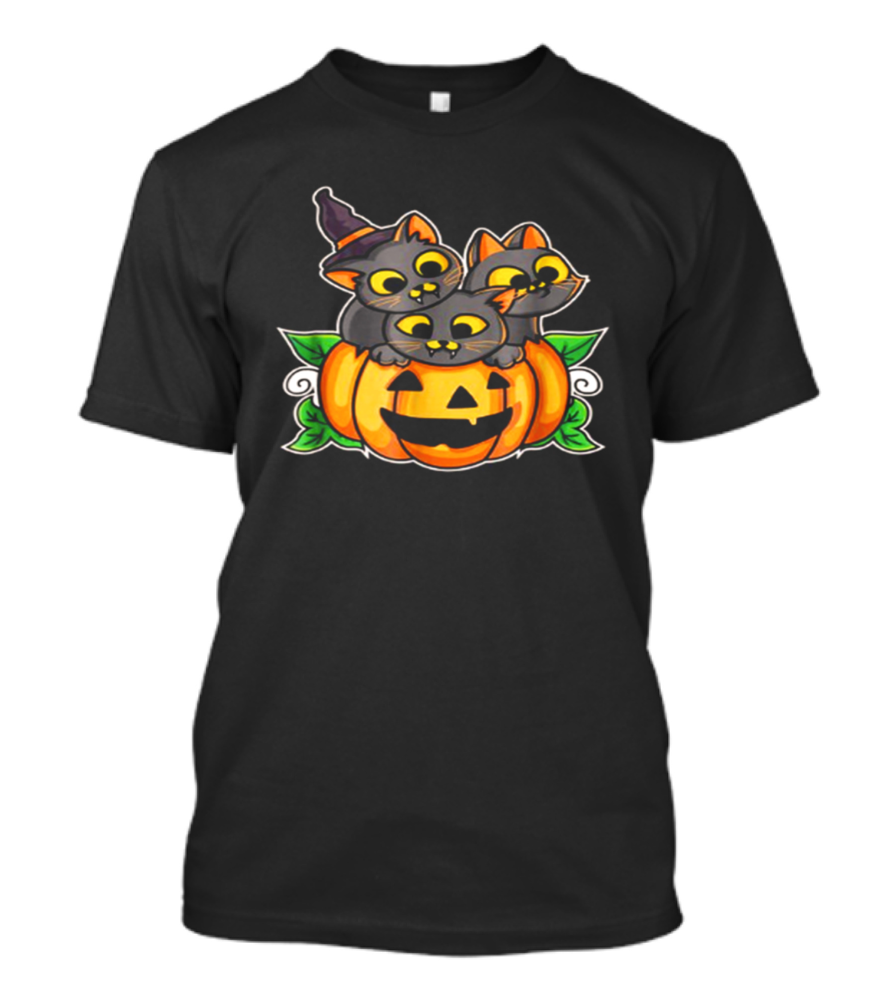 Black Cat Trio With Pumpkin And Witch Hat T-Shirt