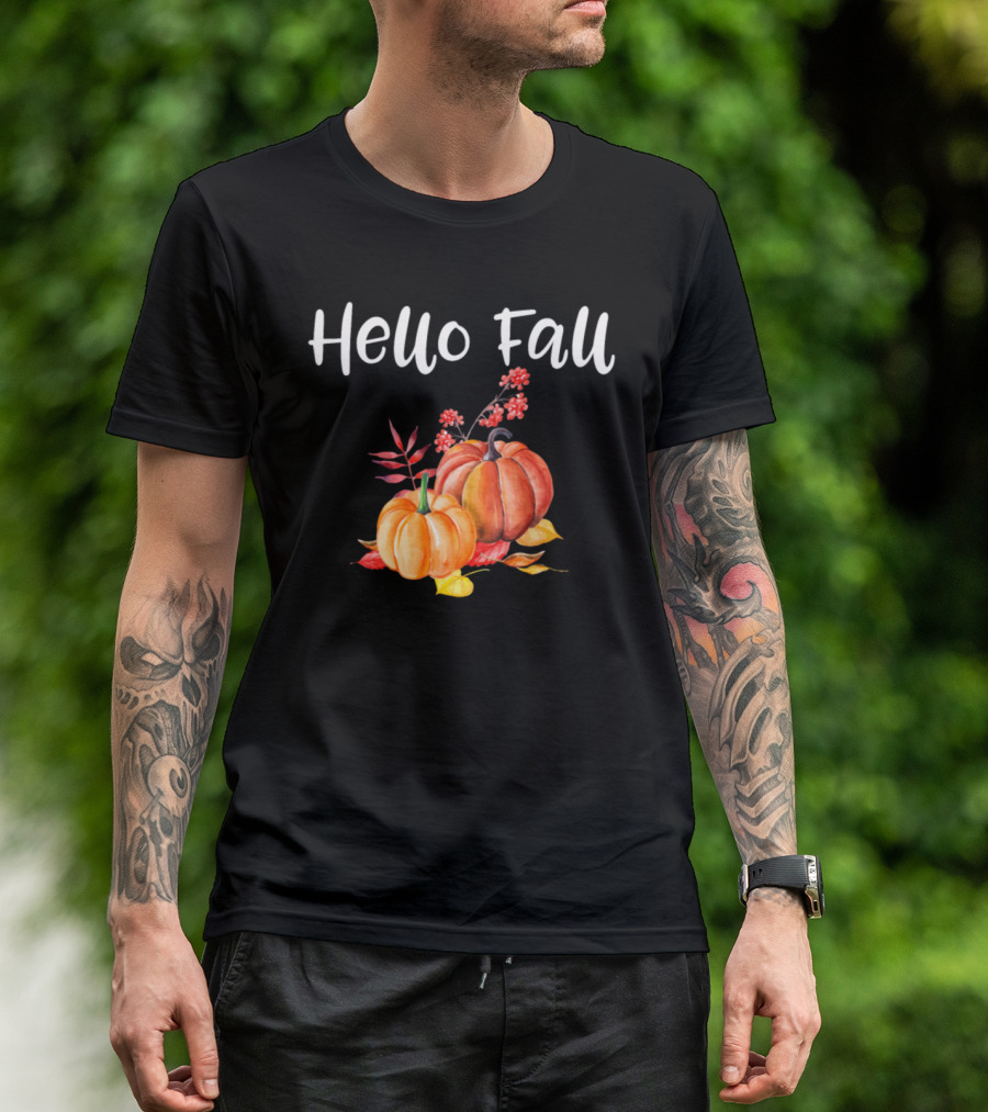 Hello Fall Thanksgiving Halloween Pumpkin T-Shirt