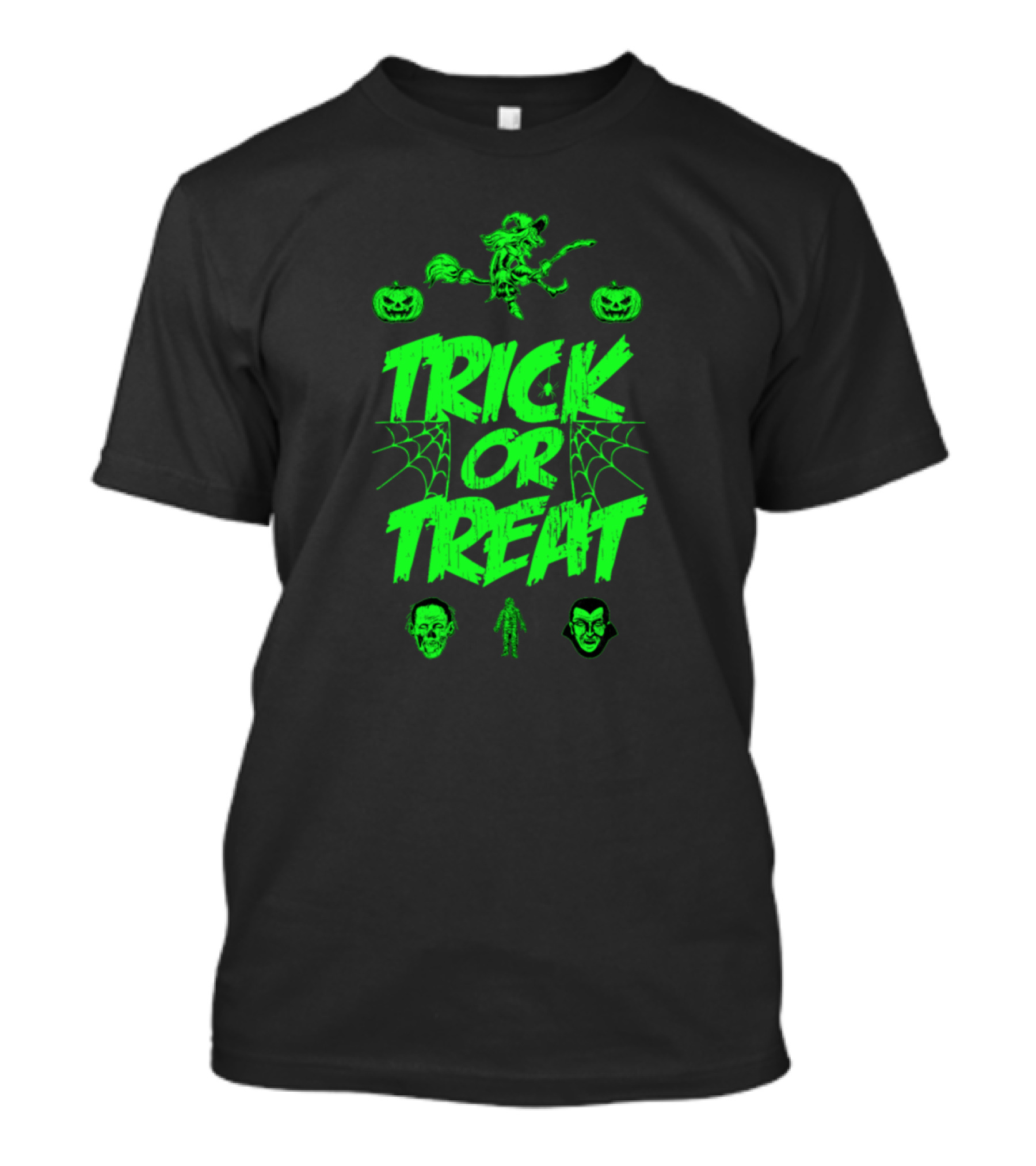 Trick Or Treat Witch And Pumpkins With Horror Faces T-Shirt
