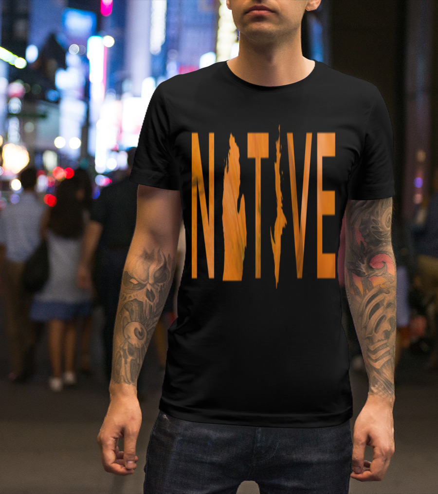 Native Michigan Pumpkin Map Outline Text T-Shirt