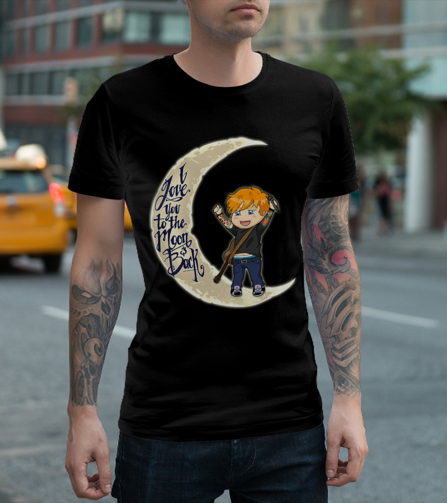 I Love You To The Moon And Back - Cartoon Guitar Character T-Shirt