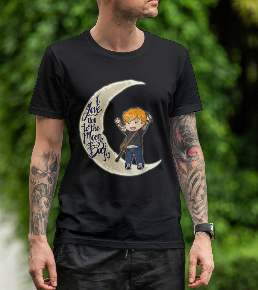 I Love You To The Moon And Back - Cartoon Guitar Character T-Shirt