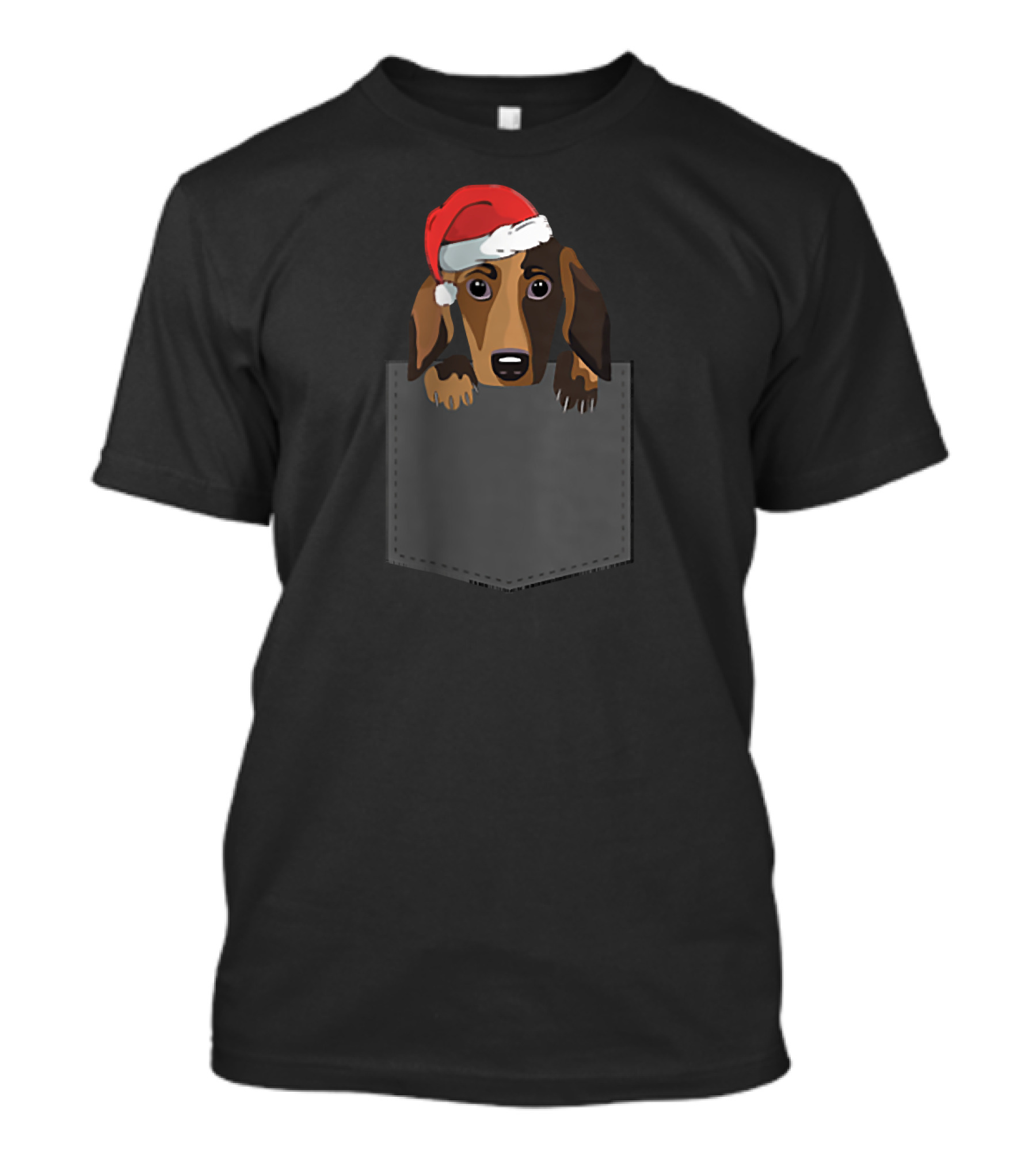 Funny Pocket Dachshund Santa Hat Christmas T-Shirt