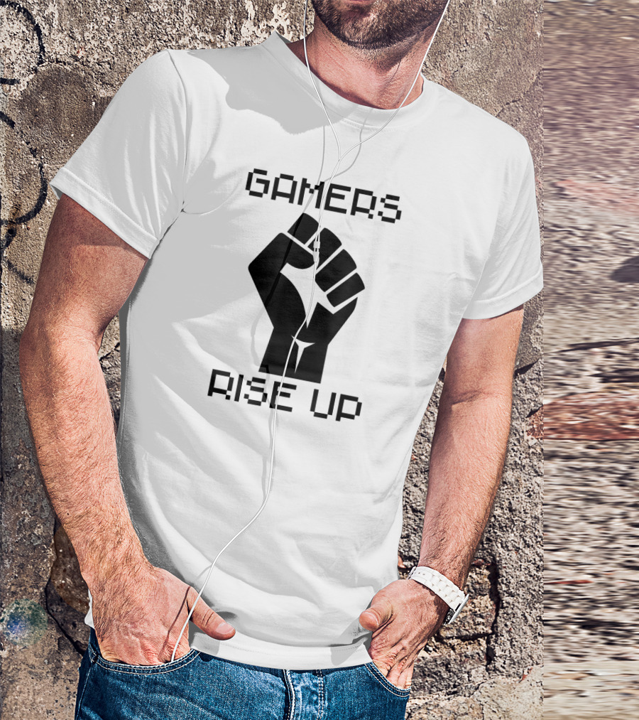 Gamers Rise Up Fist Symbol Video Gaming T-Shirt