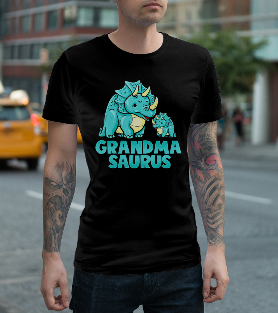 Grandma Saurus Dinosaur Funny Grandmasaur Triceratops Duo T-Shirt