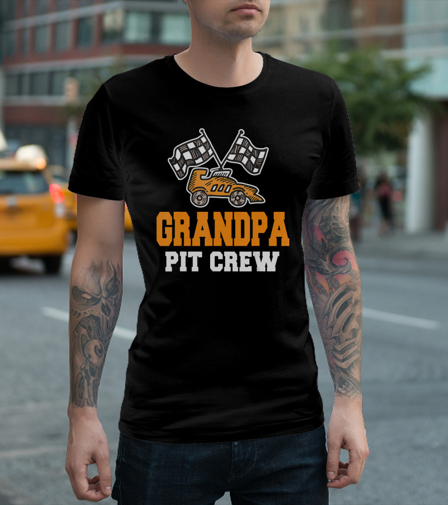 Grandpa Pit Crew Checkered Flag Car Racing T-Shirt