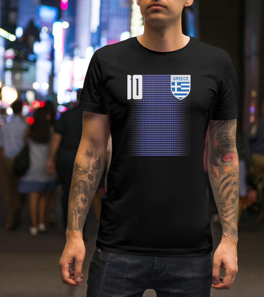 Greece Greek Football Soccer Jersey Number 10 Blue Grayscale T-Shirt