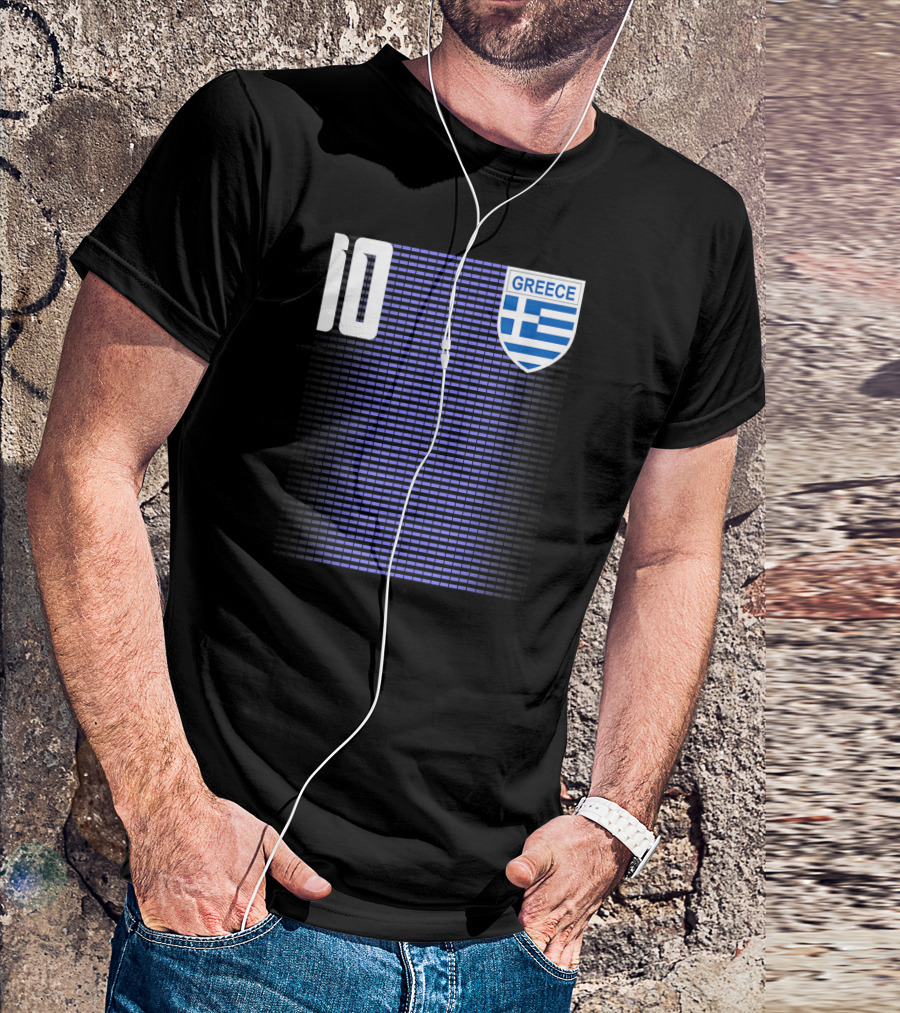 Greece Greek Football Soccer Jersey Number 10 Blue Grayscale T-Shirt