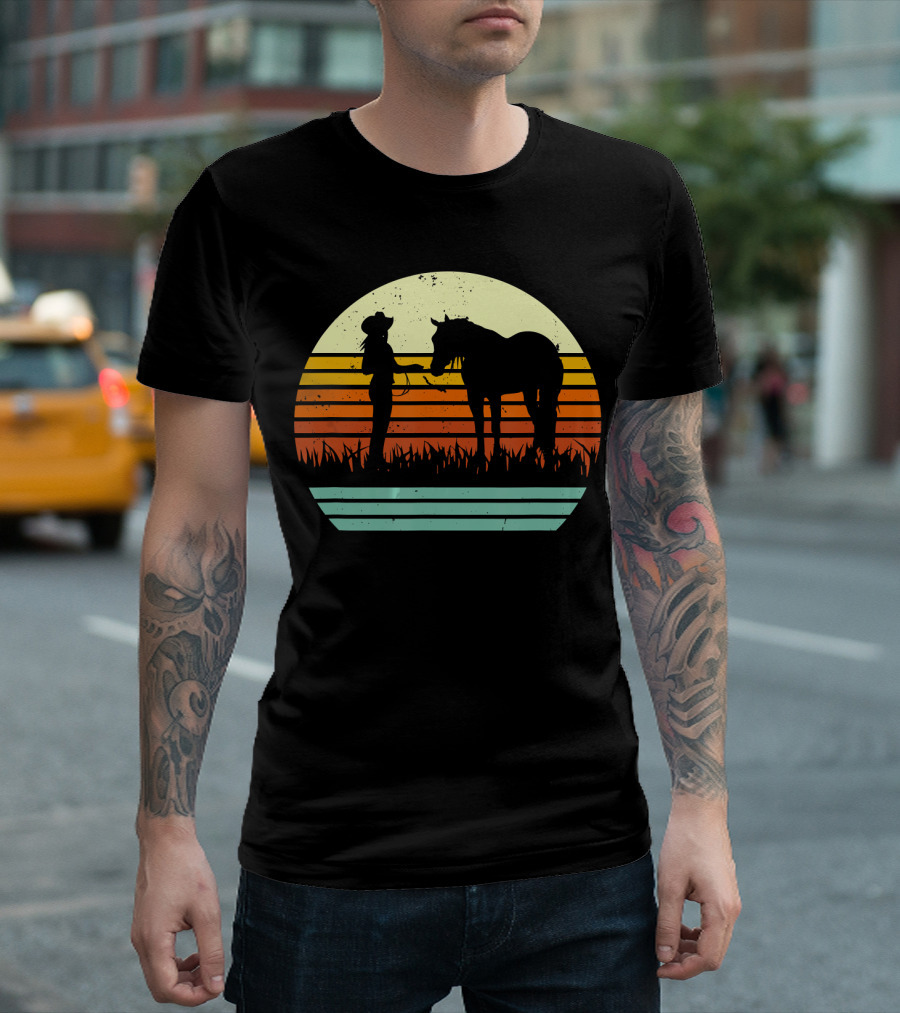 Retro Sunset Cowboy Halter Horse Show T-Shirt