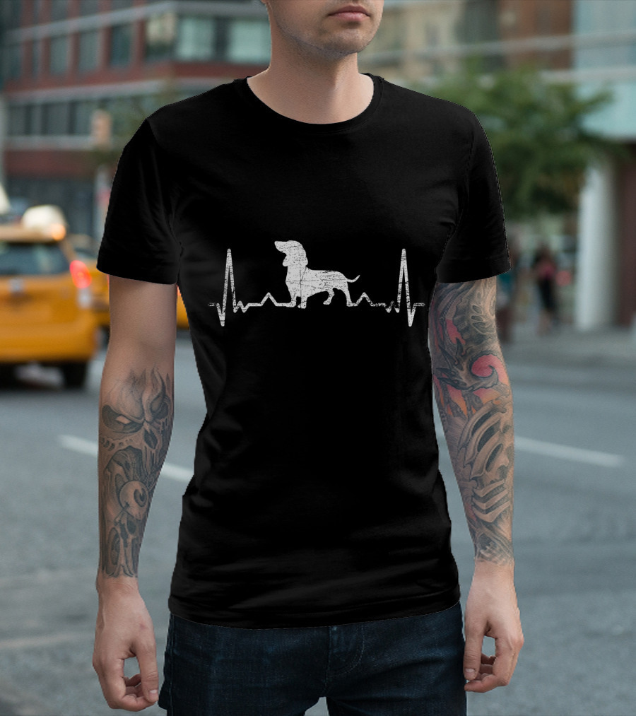 Heartbeat Dachshund Silhouette on Heartbeat Line T-Shirt