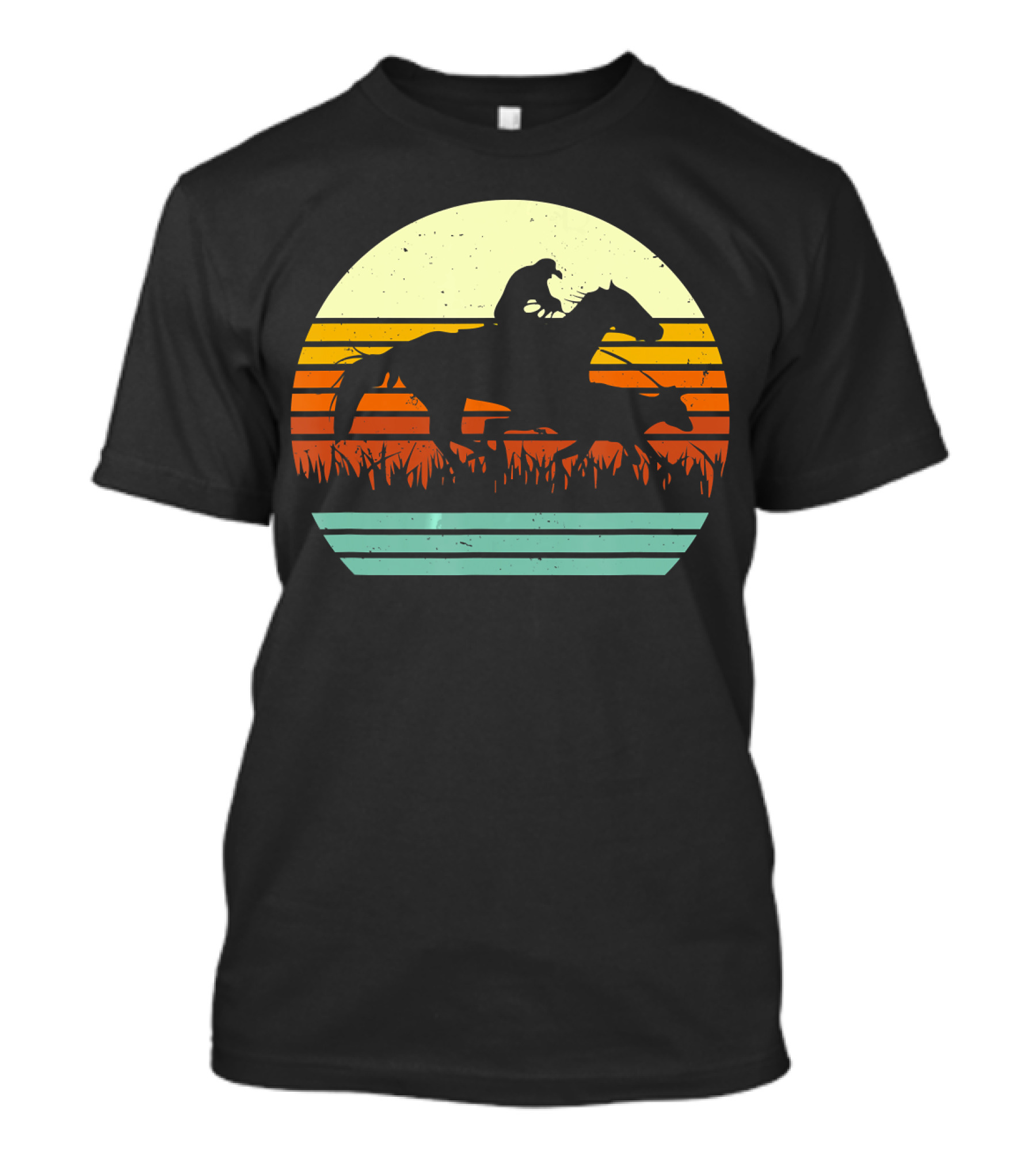 Retro Sun Style Cowboy Calf Roping Horse T-Shirt