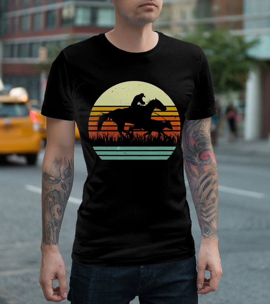 Retro Sun Style Cowboy Calf Roping Horse T-Shirt