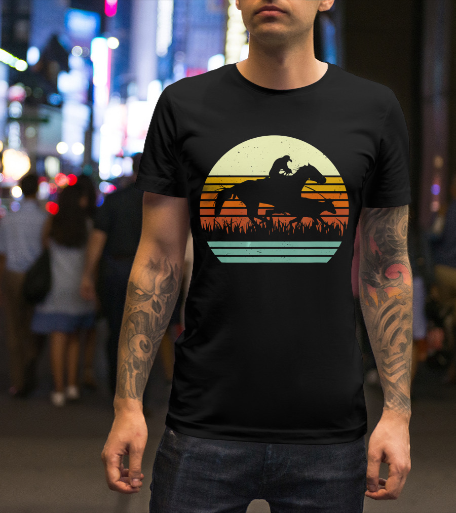 Retro Sun Style Cowboy Calf Roping Horse T-Shirt