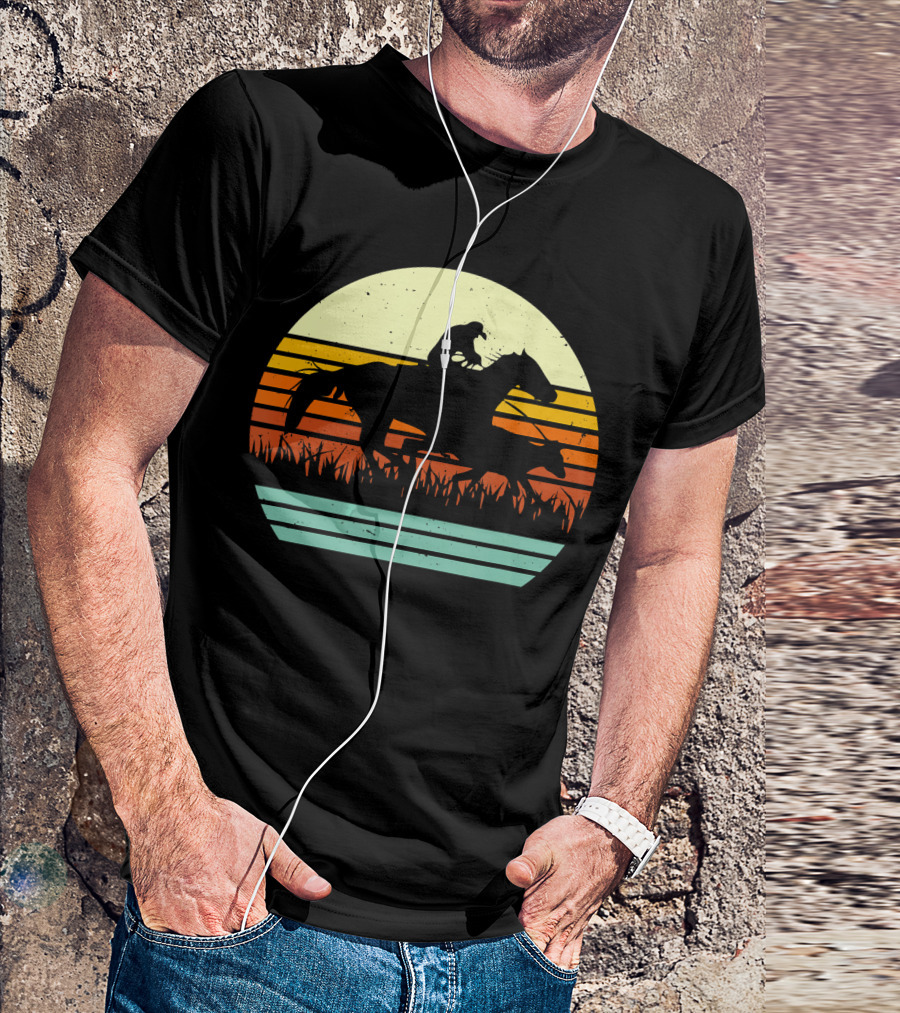 Retro Sun Style Cowboy Calf Roping Horse T-Shirt