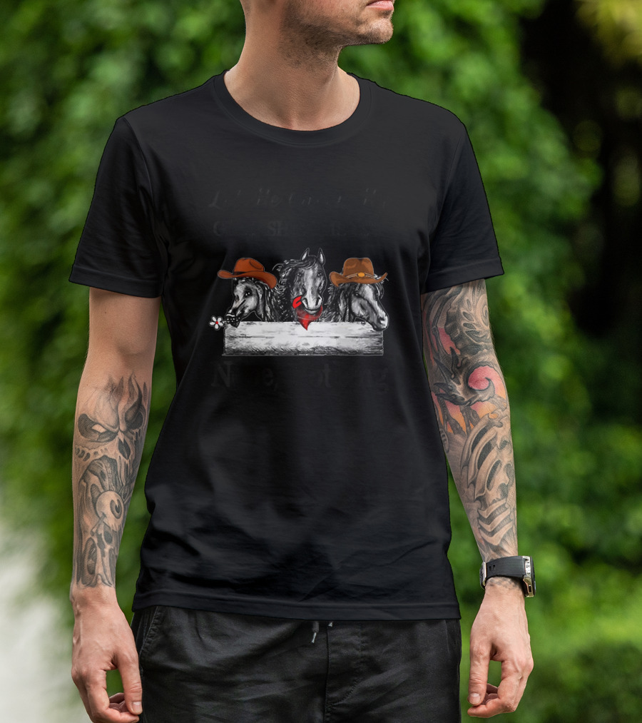 Let Me Check My Giveashitometer Nope Nothing Horse Trio With Hats And Flower T-Shirt