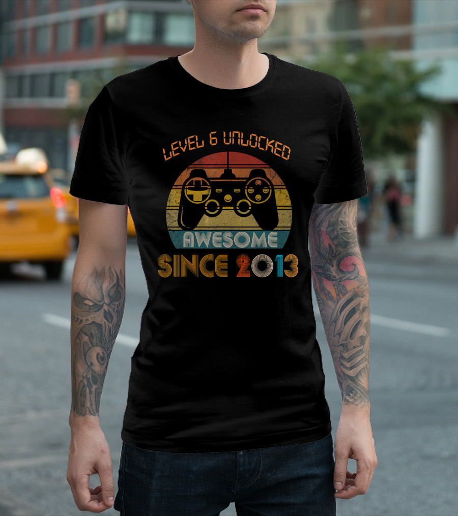 Level 6 Unlocked Awesome Since 2013 Retro Video Game Controller T-Shirt