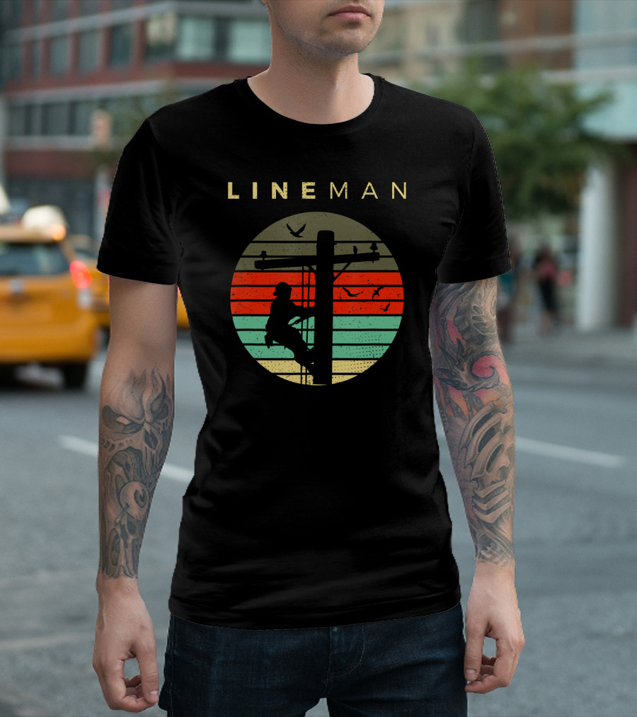 Lineman Retro Electrician Sunset T-Shirt