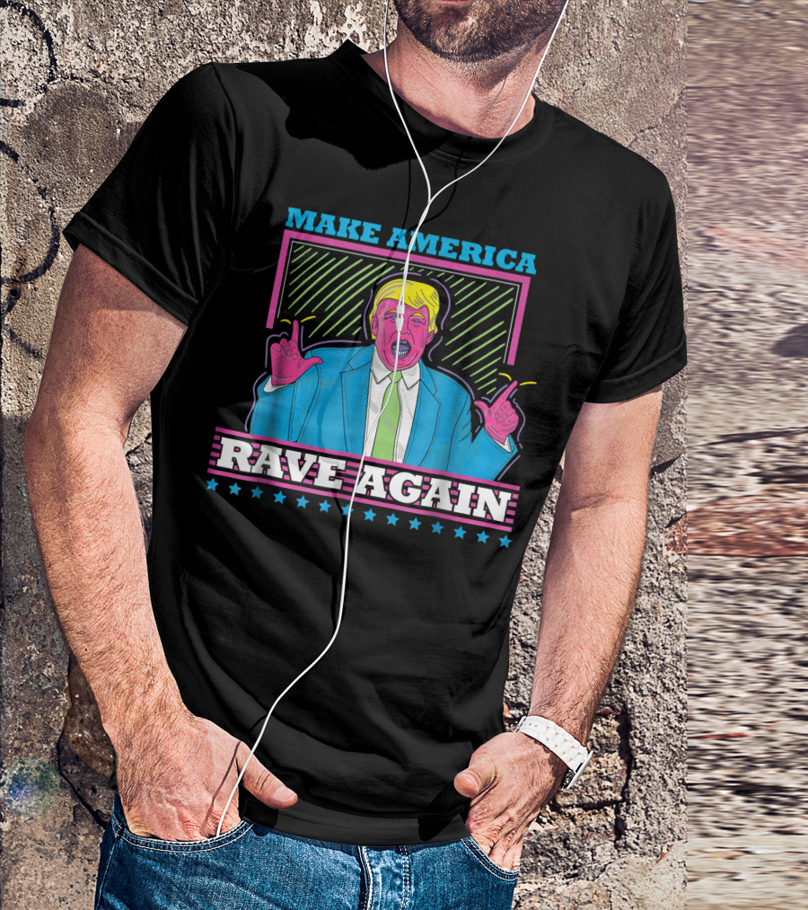 Make America Rave Again Neon Style Pink Cartoon Portrait With Stars T-Shirt