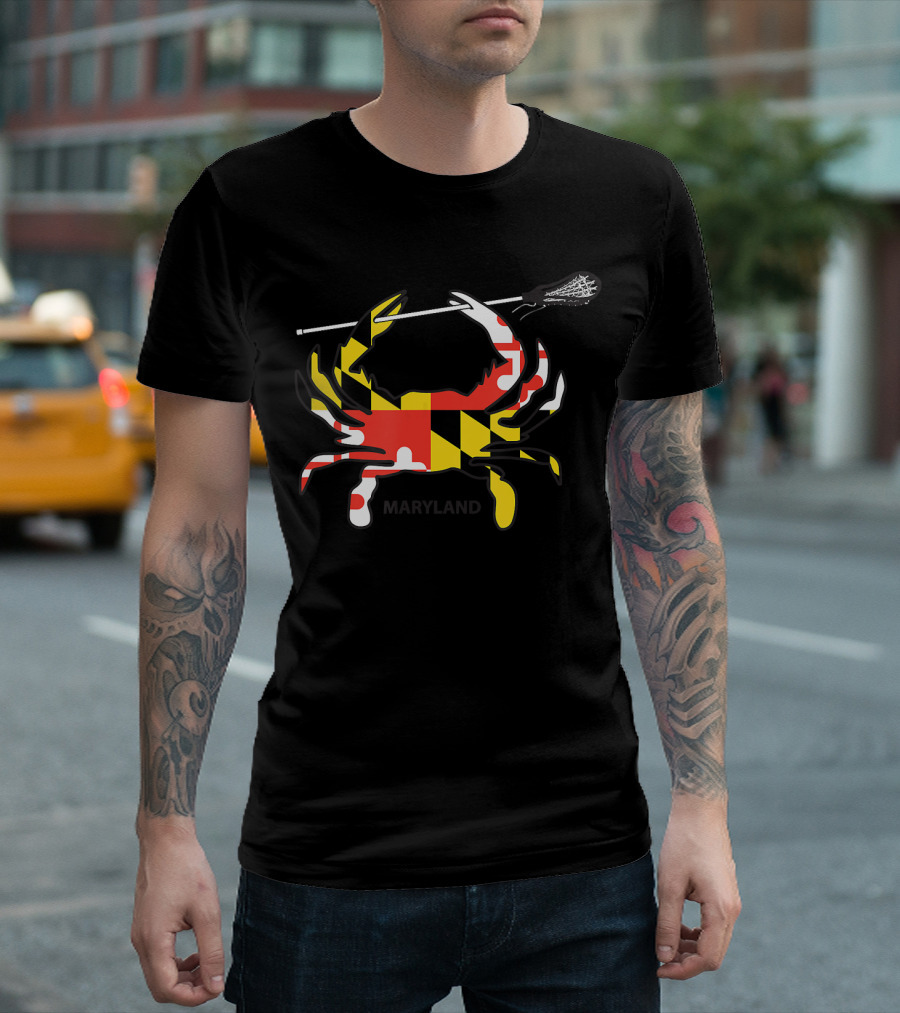 Maryland Crab Lacrosse MD LAX Mar Flag T-Shirt