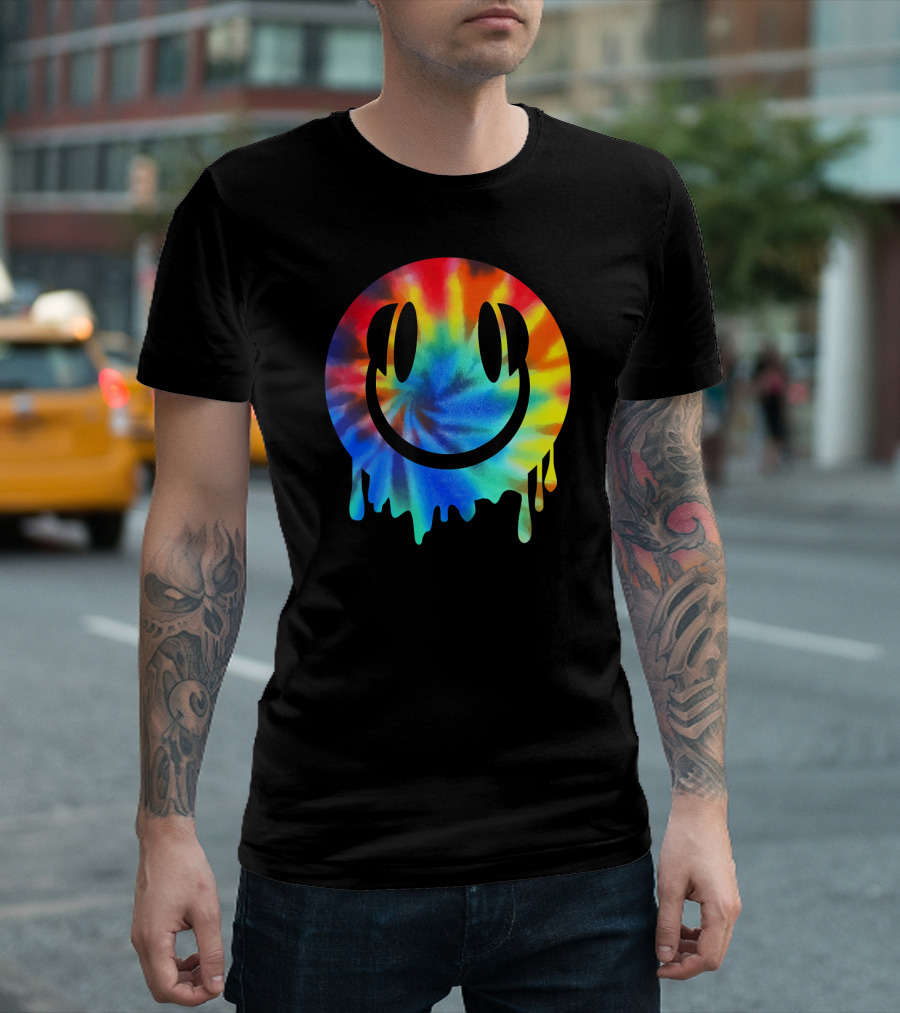 Melting Tie-Dye Smiley Face EDM Rave Festival Vibes T-Shirt